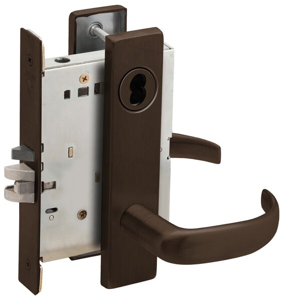 Schlage Grade 1 Storeroom Mortise Lock, SFIC Prep Less Core, 17 Lever, L Escutcheon, Aged Bronze Finish, Fie L9080B 17L 643E - main